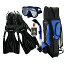 シュノーケリング マリンスポーツ Promate Snorkeling Scuba Dive Frameless Mask Fins Dry Snorkel Gear Bag Set, Blue, SMシュノーケリング マリンスポーツ