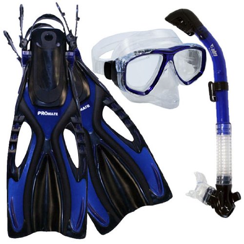 シュノーケリング マリンスポーツ Promate Snorkeling Scuba Diving Purge Mask Snorkel Fins Gear Set, TransBlue, MLXLシュノーケリング マリンスポーツ