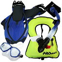 シュノーケリング マリンスポーツ Promate 759001-Blue-MLXL Snorkeling Vest Mask Snorkel Fins Comb...