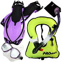 シュノーケリング マリンスポーツ Promate 759001-Pur-MLXL Snorkeling Vest Mask Snorkel Fins Combo...