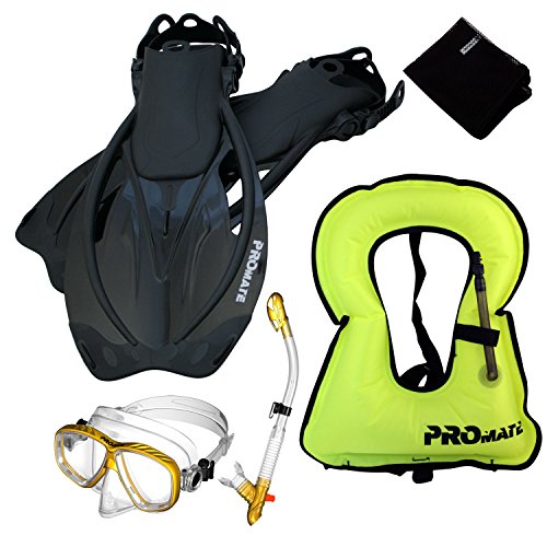 シュノーケリング マリンスポーツ 859001-GDN/CLR-MLXL, Snorkeling Vest Purge Mask Dry Snorkel Fins Mesh Bag Setシュノーケリング マリンスポーツ