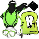 シュノーケリング マリンスポーツ Promate 859001-Green-SM-Snorkeling Vest Mask Dry Snorkel Fins Mesh Gear Bag Setシュノーケリング マリンスポーツ