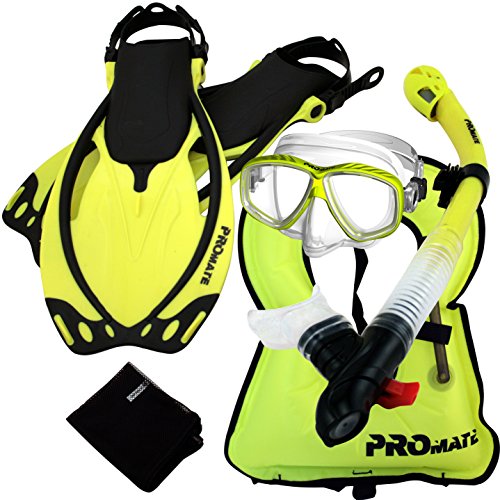 シュノーケリング マリンスポーツ 859001-Yel-SM, Snorkeling Vest Purge Mask Dry Snorkel Fins Mesh Bag Setシュノーケリング マリンスポーツ