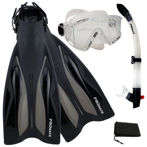 シュノーケリング マリンスポーツ Promate Deluxe Side-View Mask Semi-Dry Snorkel Snorkeling Fins Set, ClrWBk, S/Mシュノーケリング マリンスポーツ