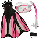 シュノーケリング マリンスポーツ Promate Deluxe Side-View Mask Semi-Dry Snorkel Snorkeling Fins Set, PkWht, ML/XLシュノーケリング マリンスポーツ