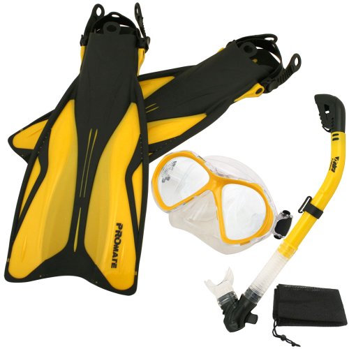 シュノーケリング マリンスポーツ Promate Deluxe Snorkeling Gear Scuba Diving Fins Mask Dry Snorkel Set, Goldenrod, SMシュノーケリング マリンスポーツ