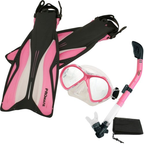 シュノーケリング マリンスポーツ Promate Deluxe Snorkeling Gear Scuba Diving Fins Mask Dry Snorkel Set, Pink, MLXLシュノーケリング マリンスポーツ