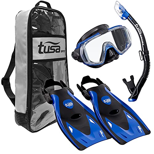 Ρ ޥ󥹥ݡ UP-3521QB-MB-M TUSA Sport Adult Visio Tri-Ex Mask, Dry Snorkel, and Fins Travel Set, Black/Metallic Blue, Medium (UP-3521QB-MB-M)Ρ ޥ󥹥ݡ UP-3521QB-MB-M
