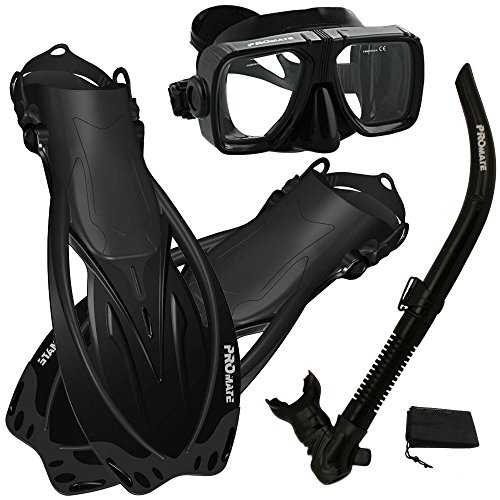 シュノーケリング マリンスポーツ PROMATE Snorkeling Scuba Dive Snorkel Mask Fins Gear Set, AllBk, ML/XLシュノーケリング マリンスポーツ