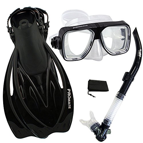 シュノーケリング マリンスポーツ Promate Snorkeling Scuba Dive Snorkel Mask Fins Gear Set, Black, ML/XLシュノーケリング マリンスポーツ