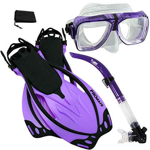 シュノーケリング マリンスポーツ PROMATE Snorkeling Scuba Dive Snorkel Mask Fins Gear Set, Purple, ML/XLシュノーケリング マリンスポーツ