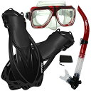 シュノーケリング マリンスポーツ PROMATE Snorkeling Scuba Dive Snorkel Mask Fins Gear Set, RedBk...