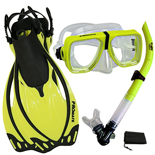 シュノーケリング マリンスポーツ PROMATE Snorkeling Scuba Dive Snorkel Mask Fins Gear Set, n.Yellow, S/Mシュノーケリング マリンスポーツ