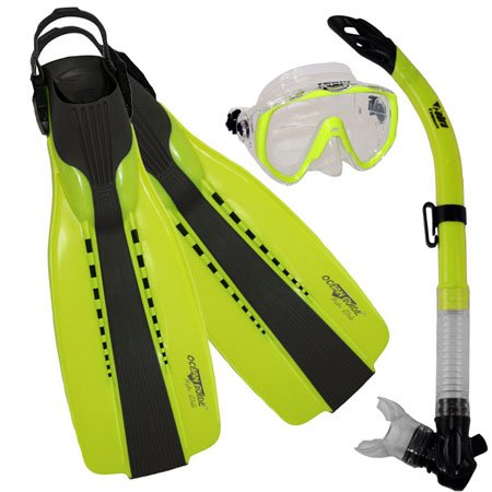 シュノーケリング マリンスポーツ PROMATE Scuba Diving Fins Snorkel Extra-Wide Scuba Mask Set, Yellow, Mシュノーケリング マリンスポーツ