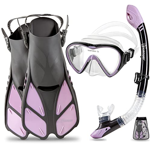 Ρ ޥ󥹥ݡ Seavenger Diving Dry Top Snorkel Set with Trek Fin, Single Lens Mask and Gear Bag, XS/XXS - Size 1 to 4 or Children 10-13, Gray/LavenderΡ ޥ󥹥ݡ