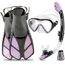 シュノーケリング マリンスポーツ Seavenger Diving Dry Top Snorkel Set with Trek Fin, Single Lens Mask and Gear Bag, XS/XXS - Size 1 to 4 or Children 10-13, Gray/Lavenderシュノーケリング マリンスポーツ