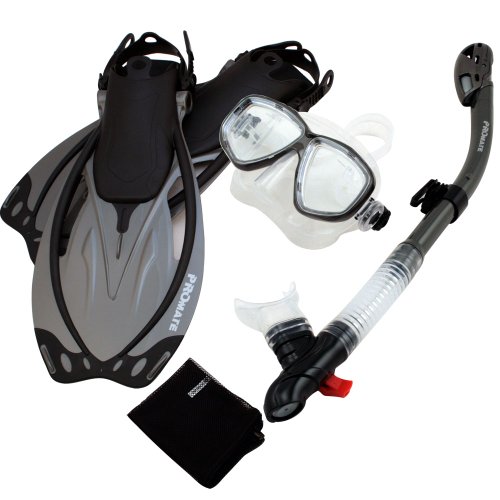 シュノーケリング マリンスポーツ Promate Snorkeling Mask Dry Snorkel Fins Mesh Gear Bag Set 7590, Ti, SMシュノーケリング マリンスポーツ