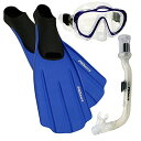 シュノーケリング マリンスポーツ Promate Junior Snorkeling Scuba Dive Mask Dry Snorkel Full Foot Fins Set for Kids, Clr/Blue, XS (Shoe: 3-5)シュノーケリング マリンスポーツ