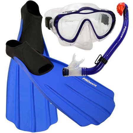 シュノーケリング マリンスポーツ Promate Junior Snorkeling Scuba Diving Purge Mask Dry Snorkel Full Foot Fins Set for Kids, Blue, XS (Shoe: 3-5)シュノーケリング マリンスポーツ