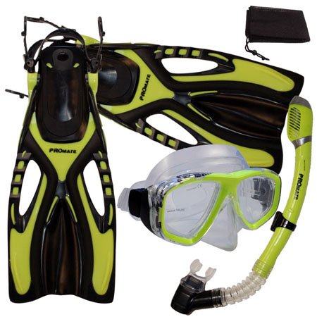 シュノーケリング マリンスポーツ Promate Snorkeling Scuba Diving Mask Snorkel Fins Gear Set w/Mesh Bag, Yellow, ML/XL(9-13)シュノーケリング マリンスポーツ 1