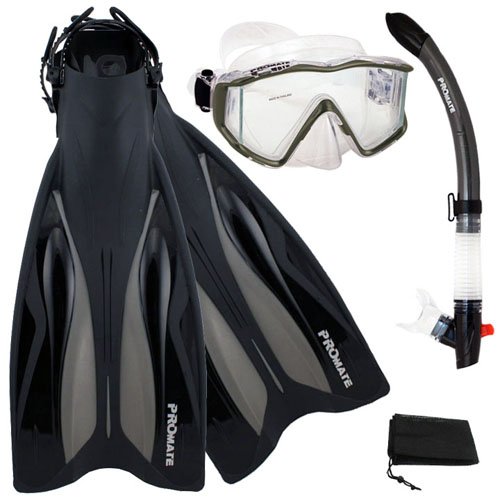 シュノーケリング マリンスポーツ Promate Deluxe Side-View Mask Semi-Dry Snorkel Snorkeling Fins Set, Titanium, S/Mシュノーケリング マリンスポーツ