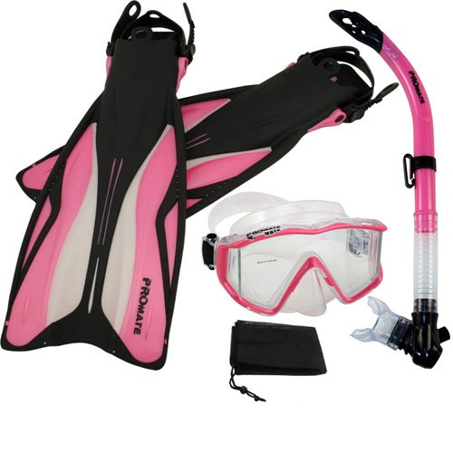 シュノーケリング マリンスポーツ Promate Side-View Mask Semi-Dry Snorkel Snorkeling Fins, PkWht, ML/XLシュノーケリング マリンスポーツ
