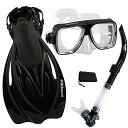 シュノーケリング マリンスポーツ PROMATE Snorkeling Scuba Dive Snorkel Mask Fins Gear Set, Black...
