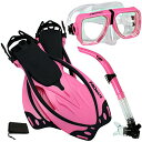 シュノーケリング マリンスポーツ PROMATE Snorkeling Scuba Dive Snorkel Mask Fins Gear Set, Pink,...
