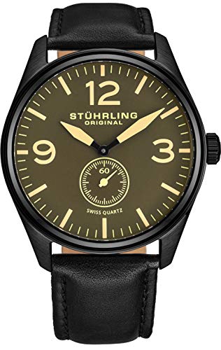 腕時計 ストゥーリングオリジナル メンズ 931.02 Stuhrling Original Men's 931.02 Aviator Seconds Subdial Watch with Black Leather Band mf腕時計 ストゥーリングオリジナル メンズ 931.02