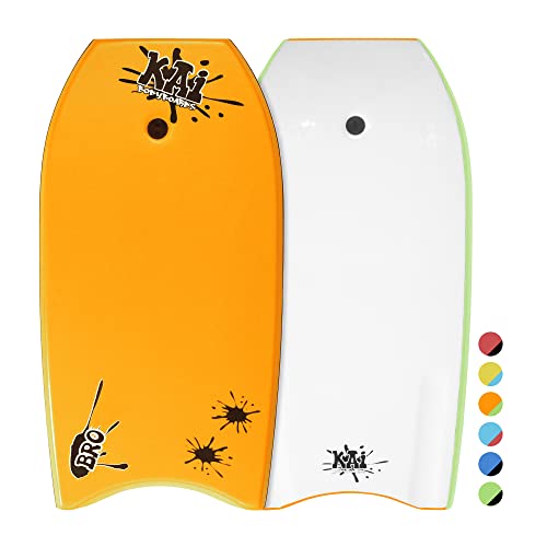 ボディボード マリンスポーツ Kai Bro Bodyboard Lightweight & Durable Leash Included Orange Lime Green Rails 40