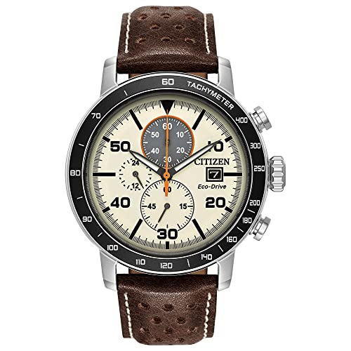 腕時計 シチズン 逆輸入 海外モデル 海外限定 CA0649-06X Citizen Men 039 s Eco-Drive Weekender Brycen Chronograph Watch in Stainless Steel, Brown Leather strap, Ivory Dial (Model: CA0649-06X)腕時計 シチズン 逆輸入 海外モデル 海外限定 CA0649-06X