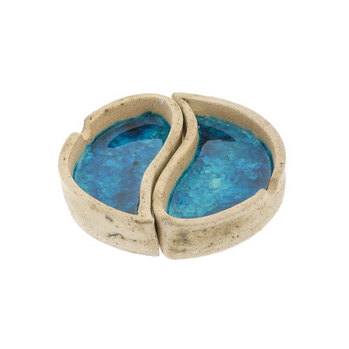 灰皿 海外モデル アメリカ 輸入物 Handmade Round Ceramic & Blue Glass Ashtray Design, 2 Sections- 2 Pieces, Diameter 13cm (5.1")灰皿 海外モデル アメリカ 輸入物