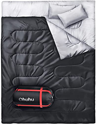 アウトドア キャンプ スリーピングバッグ アメリカ 916-00015-23 Ohuhu Double Sleeping Bag with 2 Pillows, Waterproof Lightweight 2 Person Adults Sleeping Bag for Camping, Backpacking, Hiking, アウトドア キャンプ スリーピングバッグ アメリカ 916-00015-23