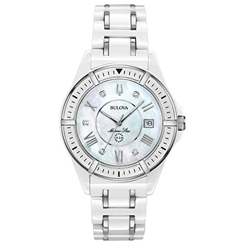 楽天angelica腕時計 ブローバ レディース 98P172 Bulova Ladies' Marine Star Diamond White Ceramic and Stainless 3-Hand Quartz Watch with White Mother-of-Pearl Dial and Sapphire Crystal Style: 98P172腕時計 ブローバ レディース 98P172