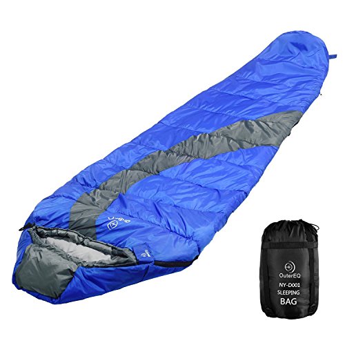 アウトドア キャンプ スリーピングバッグ アメリカ OuterEQ Compact Lightweight Mummy Sleeping Bag, Compression Sack Waterproof for Camping Hiking Backpacking (Blue/Grey Right)アウトドア キャンプ スリーピングバッグ アメリカ