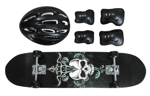 إå ܡ ȥܡ ǥ ľ͢ 3108 Black Skull Design Youth Skateboard Combo Pack with Board, Helmet, Knee and Elbow Padsإå ܡ ȥܡ ǥ ľ͢ 3108