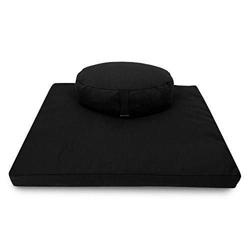 ヨガ フィットネス Bean Products Zafu and Zabuton Meditation Cushion Set - Made in The USA. Our Black Hemp Round-Shaped Fabric Meditation Pillow is Filled for Comfort and Designed with a Zipper Cover for Easy Cleaning.ヨガ フィットネス