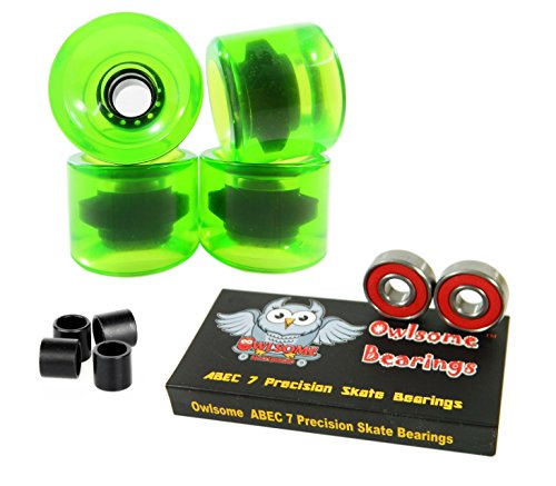 ベアリング スケボー スケートボード 海外モデル 直輸入 Owlsome ABEC 7 Precision Bearings + 65mm Longboard Skateboard Wheels (Gel Green)ベアリング スケボー スケートボード 海外モデル 直輸入 1