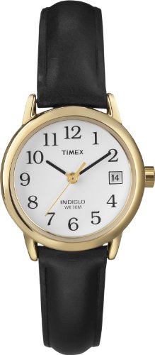 腕時計 タイメックス レディース T2N525 Timex Women's Easy Reader 25mm Watch ? Silver-Tone Case Black Dial with Black Leather Strap腕時計 タイメックス レディース T2N525