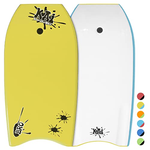 ボディボード マリンスポーツ Kai Bro Bodyboard Lightweight & Durable Leash Included Yellow Light Blue Rails 40"ボディボード マリンスポーツ