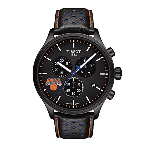 腕時計 ティソ メンズ Tissot Mens Chrono XL NBA New York Knicks 316L Stainless Steel case with Black PVD Coating Swiss Quartz Watch, Blue,Black, Leather, 22 (T1166173605105)腕時計 ティソ メンズ