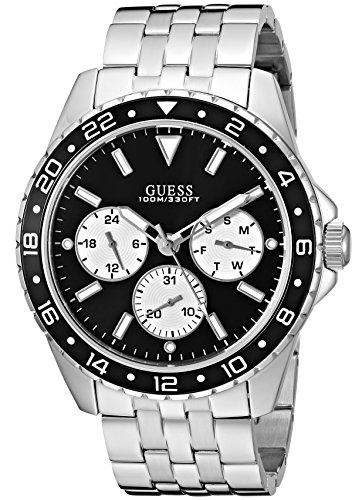 腕時計 ゲス GUESS メンズ GUESS Stainless Steel + Black Bracelet Watch with Day, Date + 24 Hour Military/Int'l Time. Color: Silver-Tone (Model: U1107G1)腕時計 ゲス GUESS メンズ