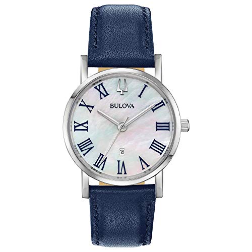 楽天angelica腕時計 ブローバ レディース Bulova Ladies Classic Stainless Steel 3-Hand Date Quartz Slim Watch with Blue Leather Strap, Silver-Tone, 32mm Style: 96M146腕時計 ブローバ レディース