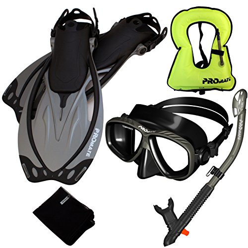 シュノーケリング マリンスポーツ Promate 759001-Ti/Bk-SM Snorkeling Vest Mask Snorkel Fins Combo Setシュノーケリング マリンスポーツ