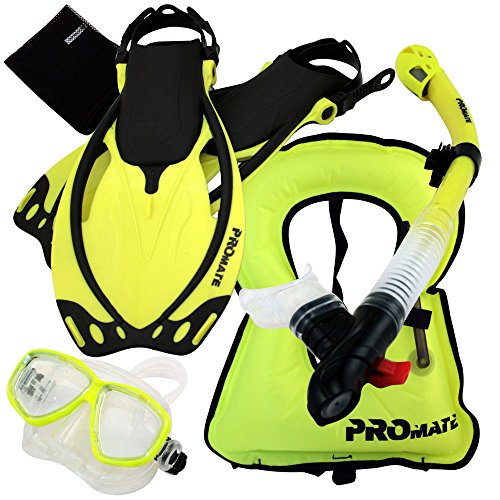 シュノーケリング マリンスポーツ Promate 759001-Yel-SM Snorkeling Vest Mask Snorkel Fins Combo Se..