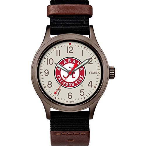 腕時計 タイメックス メンズ Timex Men's Collegiate Clutch 40mm Watch ? Alabama Crimson Tide with Black Fabric & Brown Leather Strap腕時計 タイメックス メンズ