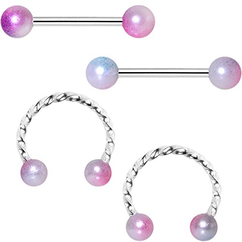 ܥǥǥ ܥǥԥ ꥫ ̤ȯ å Body Candy Unisex 4PC Stainless Steel Purplish Captive Bead Ring Nipple Rings Piercing Set 14g 9/16