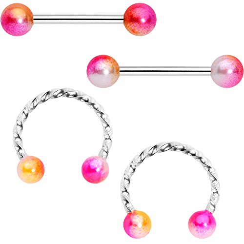 ܥǥǥ ܥǥԥ ꥫ ̤ȯ å Body Candy Unisex 4PC Stainless Steel Pinkish Captive Bead Ring Nipple Rings Piercing Set 14g 9/16