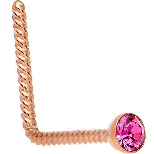 ܥǥǥ ܥǥԥ ꥫ ̤ȯ å Body Candy Rose Gold IP Steel Pink 2mm Accent Inlay So Twisted L Shaped Nose Stud Ring 20 Gauge 1/4