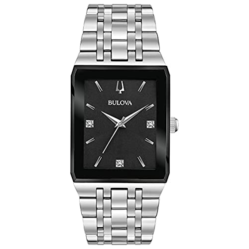楽天angelica腕時計 ブローバ メンズ Bulova Men's Modern Stainless 3-Hand Quartz Watch, Black Rectangle Dial with Diamonds Style: 96D145腕時計 ブローバ メンズ